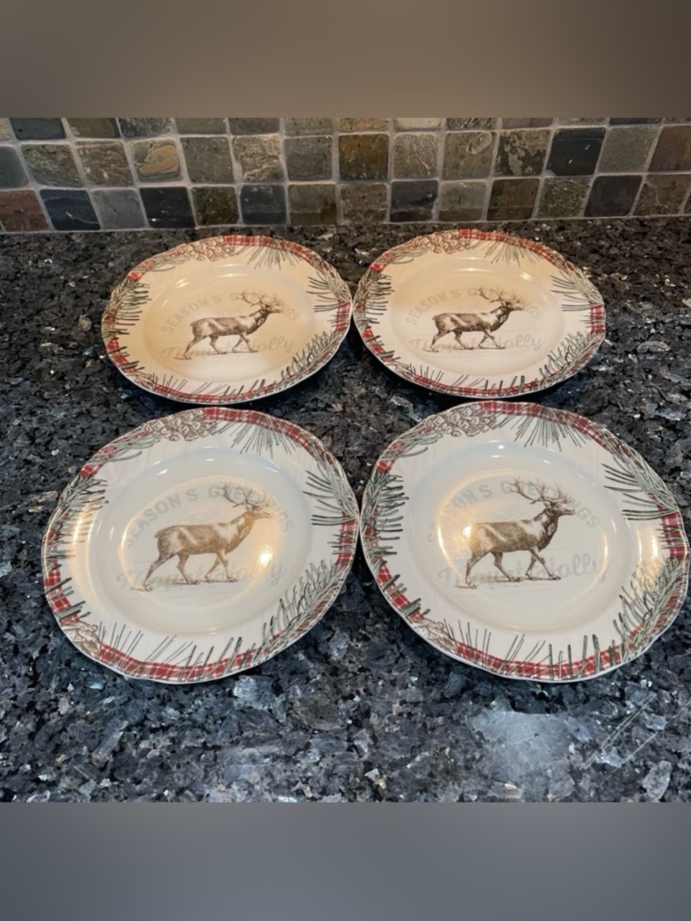 Robert Stanley Set of 4 Christmas Plates 8.5” Pine Lodge NWT